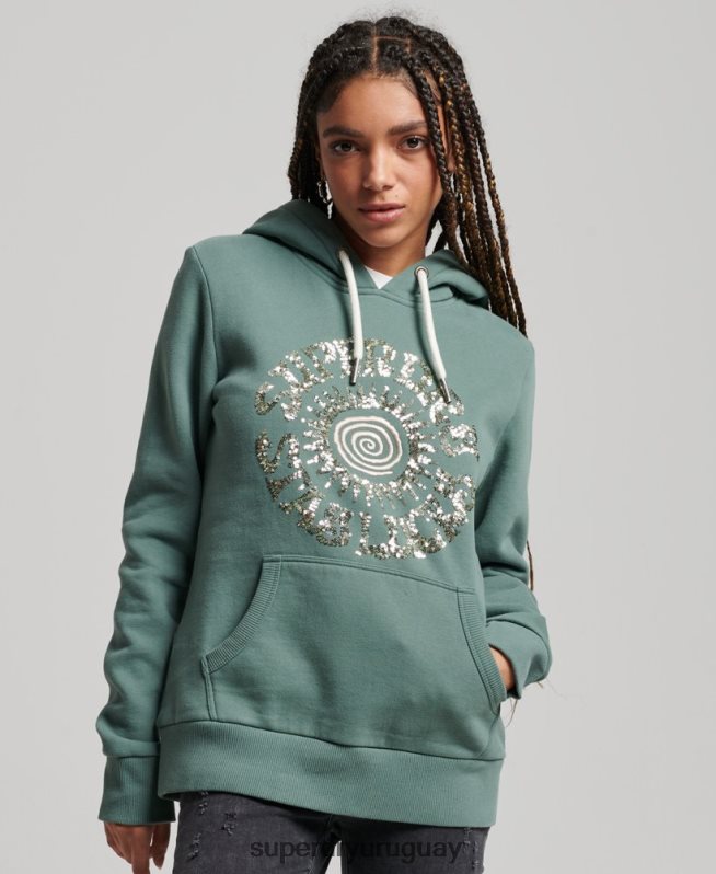 uy Superdry mujer sudadera con capucha y detalles verde DT2N8Z2298 ropa