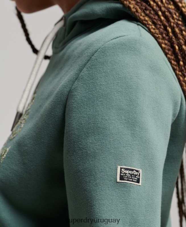 uy Superdry mujer sudadera con capucha y detalles verde DT2N8Z2298 ropa