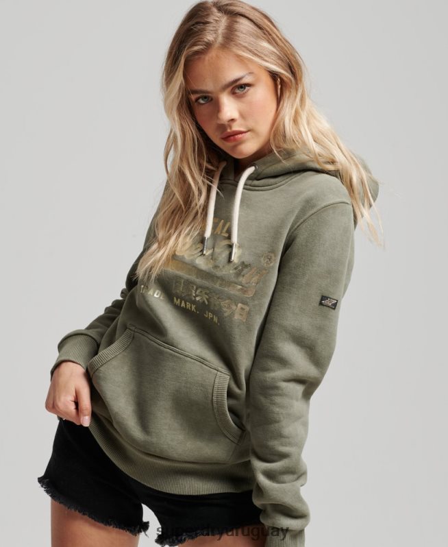 uy Superdry mujer sudadera con capucha y detalles verde DT2N8Z3284 ropa