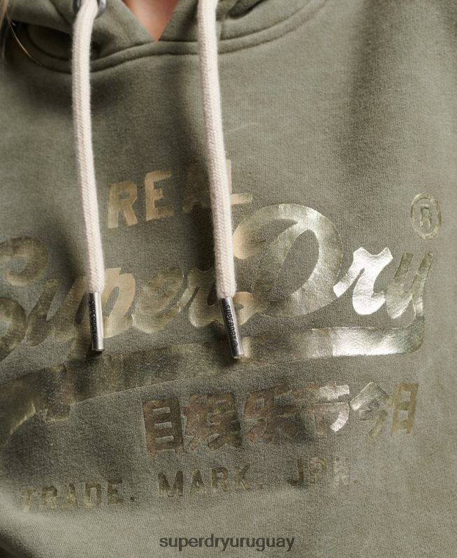 uy Superdry mujer sudadera con capucha y detalles verde DT2N8Z3284 ropa