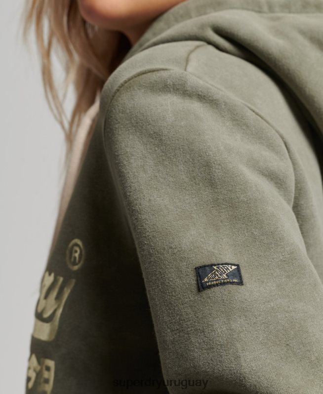 uy Superdry mujer sudadera con capucha y detalles verde DT2N8Z3284 ropa