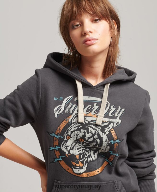 uy Superdry mujer sudadera con capucha y estampado bohemio gris DT2N8Z6153 ropa