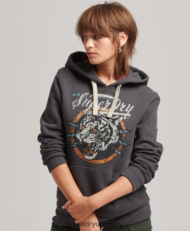 uy Superdry mujer sudadera con capucha y estampado bohemio gris DT2N8Z6153 ropa