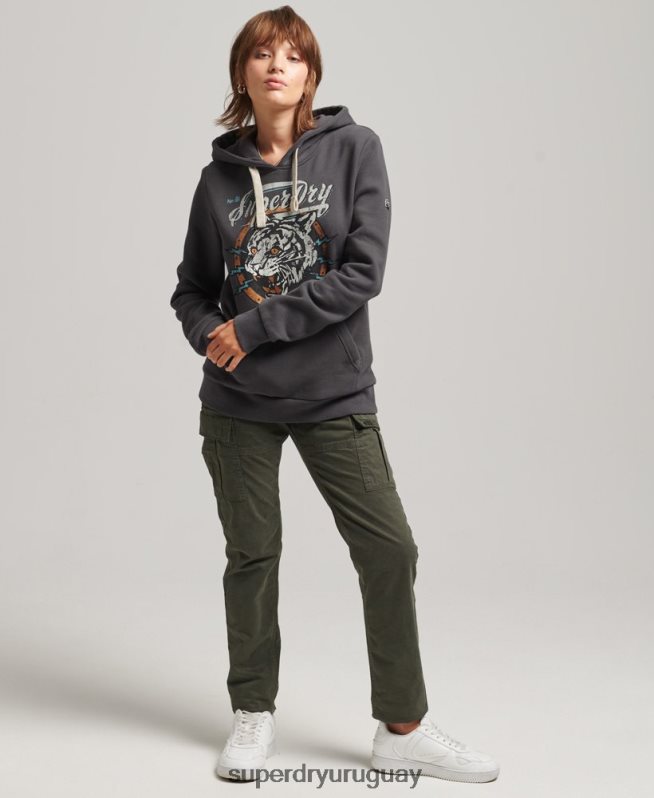 uy Superdry mujer sudadera con capucha y estampado bohemio gris DT2N8Z6153 ropa