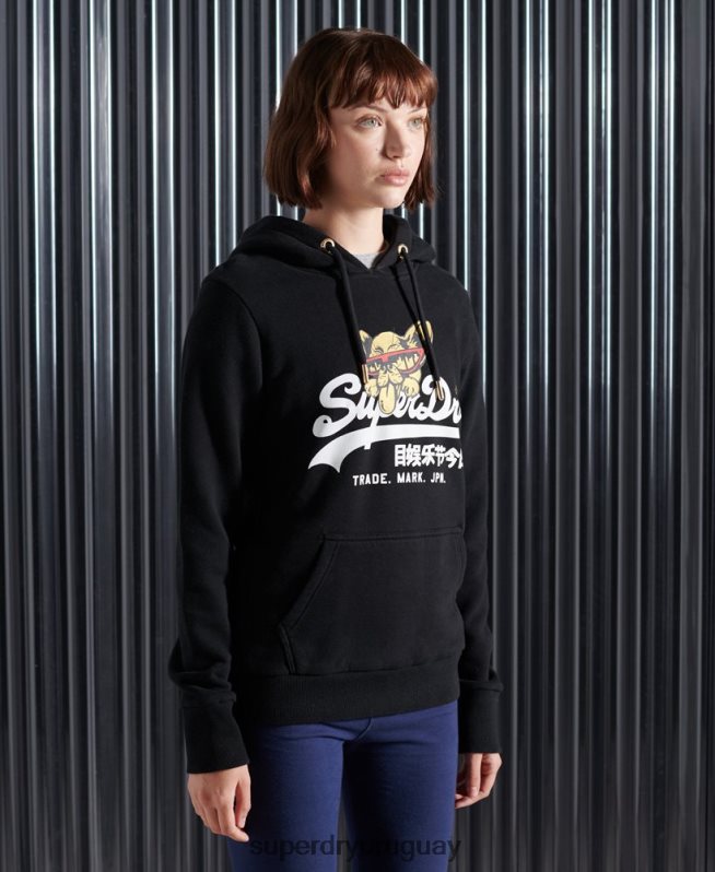 uy Superdry mujer sudadera con capucha y foto de nyc con logo vintage negro DT2N8Z3503 ropa