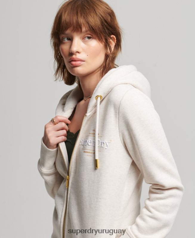 uy Superdry mujer sudadera con capucha y logo bordado beige DT2N8Z6022 ropa