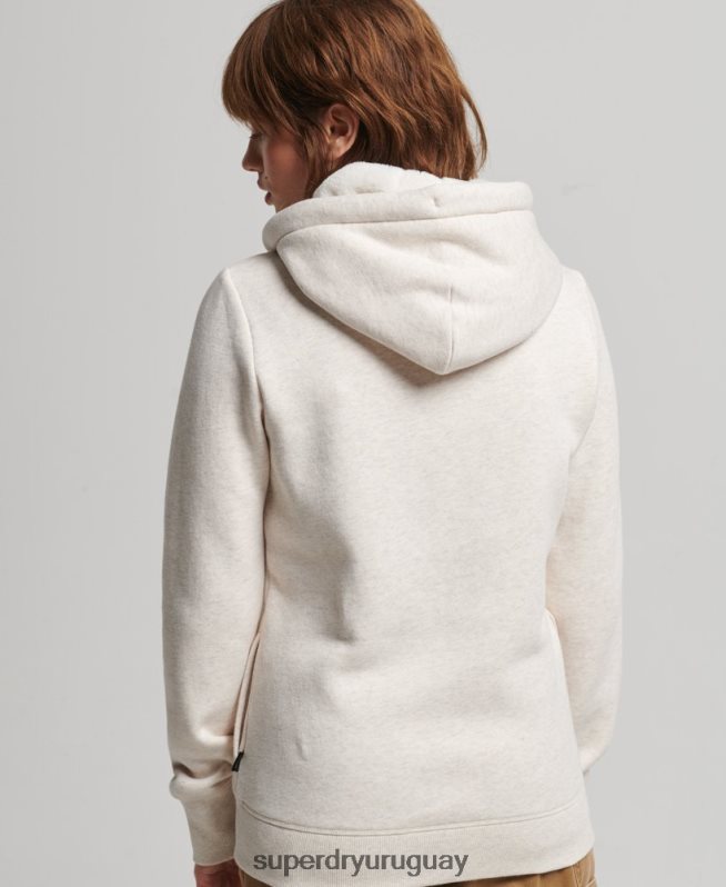 uy Superdry mujer sudadera con capucha y logo bordado beige DT2N8Z6022 ropa