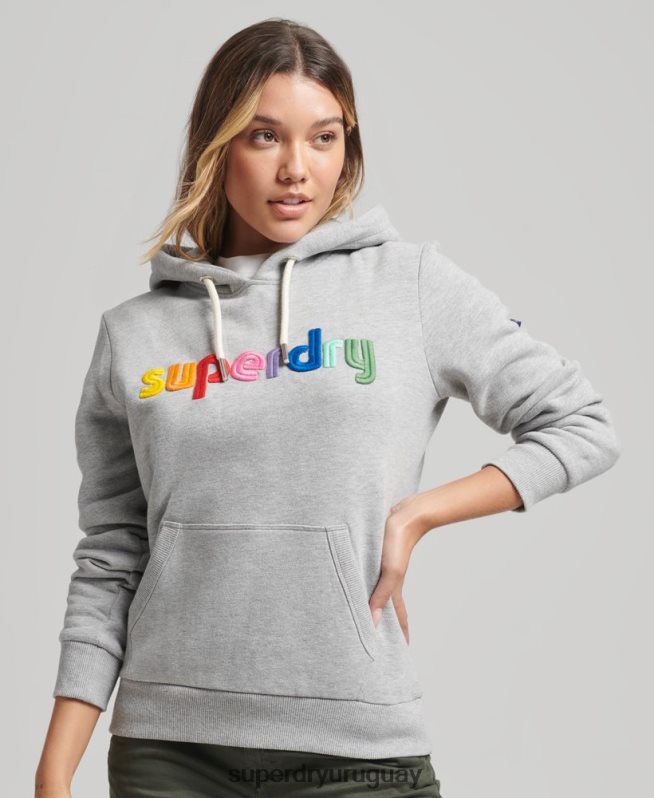 uy Superdry mujer sudadera con capucha y logo bordado gris DT2N8Z3446 ropa