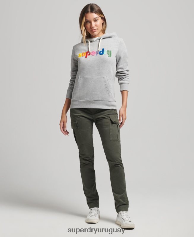 uy Superdry mujer sudadera con capucha y logo bordado gris DT2N8Z3446 ropa