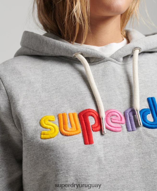 uy Superdry mujer sudadera con capucha y logo bordado gris DT2N8Z3446 ropa