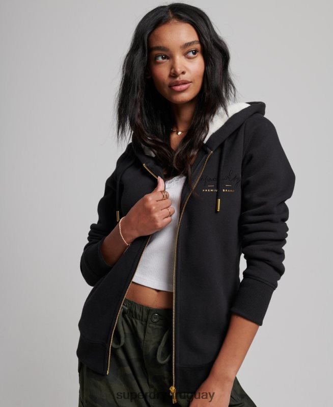uy Superdry mujer sudadera con capucha y logo bordado negro DT2N8Z6100 ropa