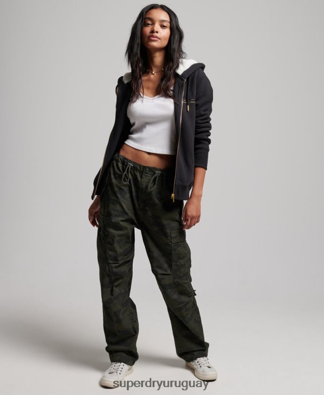 uy Superdry mujer sudadera con capucha y logo bordado negro DT2N8Z6100 ropa