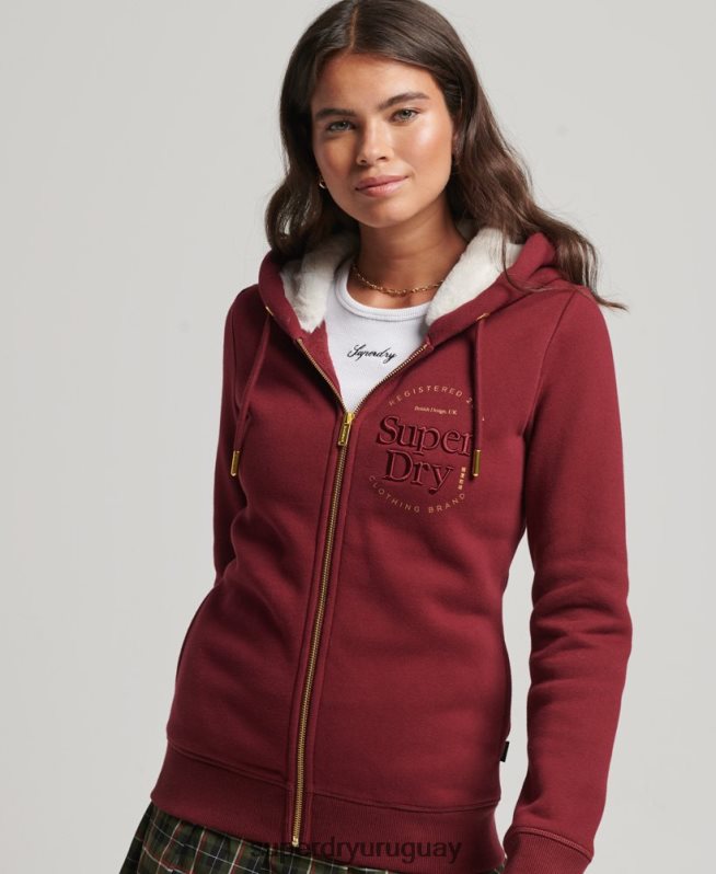 uy Superdry mujer sudadera con capucha y logo bordado rojo DT2N8Z6023 ropa