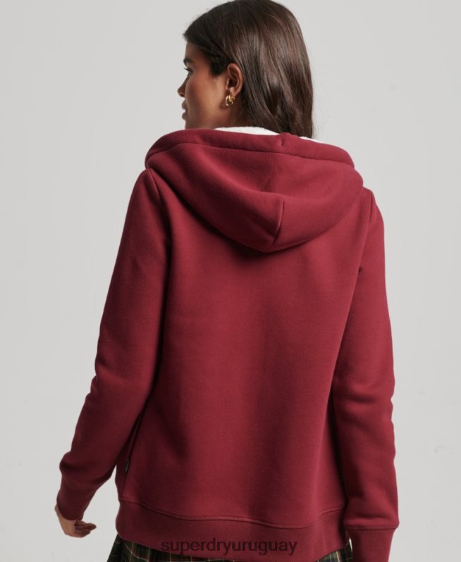 uy Superdry mujer sudadera con capucha y logo bordado rojo DT2N8Z6023 ropa
