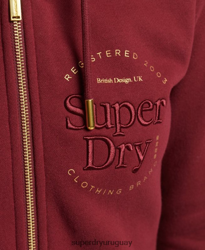 uy Superdry mujer sudadera con capucha y logo bordado rojo DT2N8Z6023 ropa