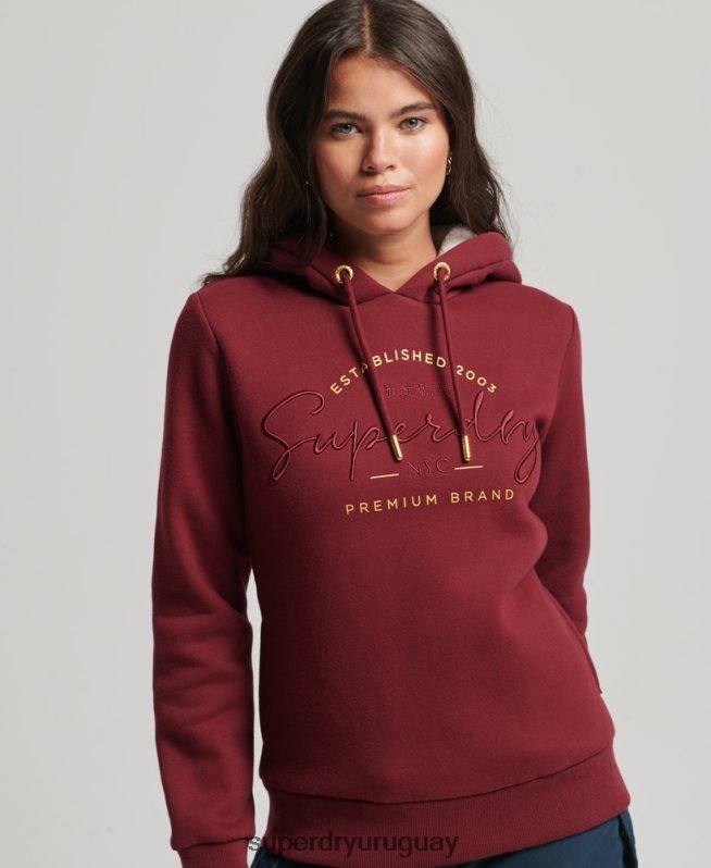 uy Superdry mujer sudadera con capucha y logo bordado rojo DT2N8Z6025 ropa