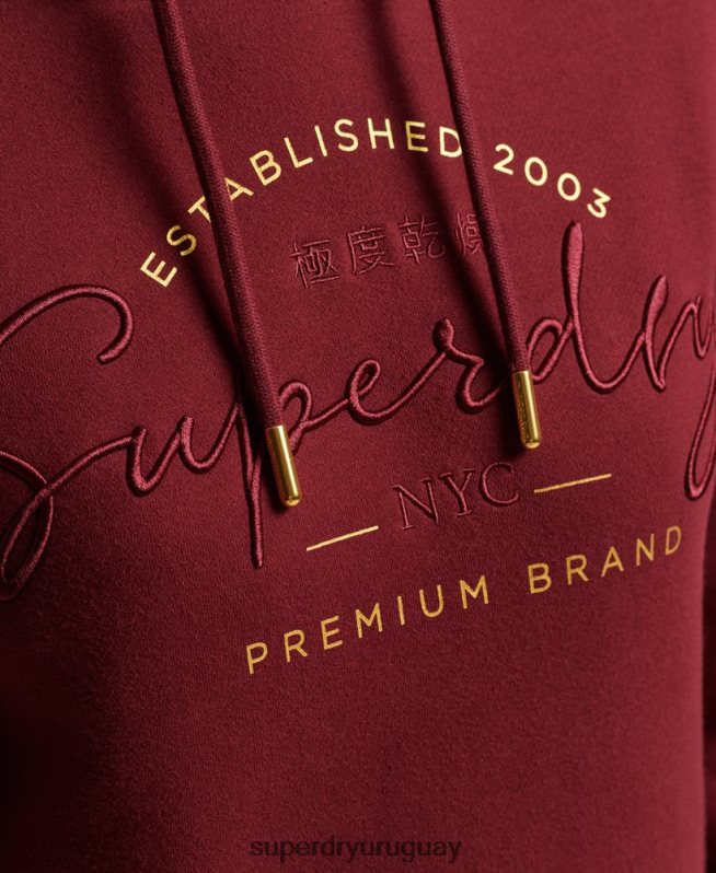 uy Superdry mujer sudadera con capucha y logo bordado rojo DT2N8Z6025 ropa