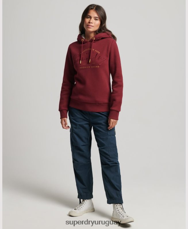 uy Superdry mujer sudadera con capucha y logo bordado rojo DT2N8Z6025 ropa