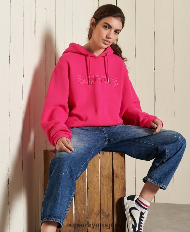 uy Superdry mujer sudadera con capucha y logo central rosa DT2N8Z5994 ropa