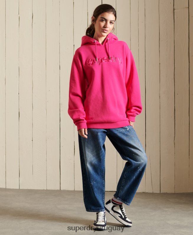 uy Superdry mujer sudadera con capucha y logo central rosa DT2N8Z5994 ropa