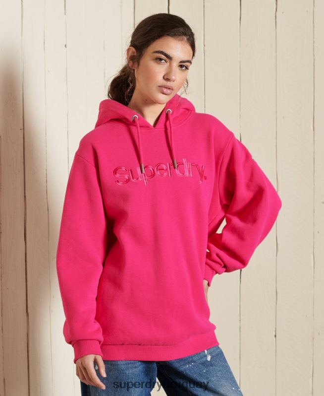 uy Superdry mujer sudadera con capucha y logo central rosa DT2N8Z5994 ropa