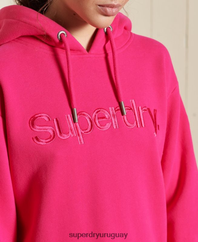 uy Superdry mujer sudadera con capucha y logo central rosa DT2N8Z5994 ropa