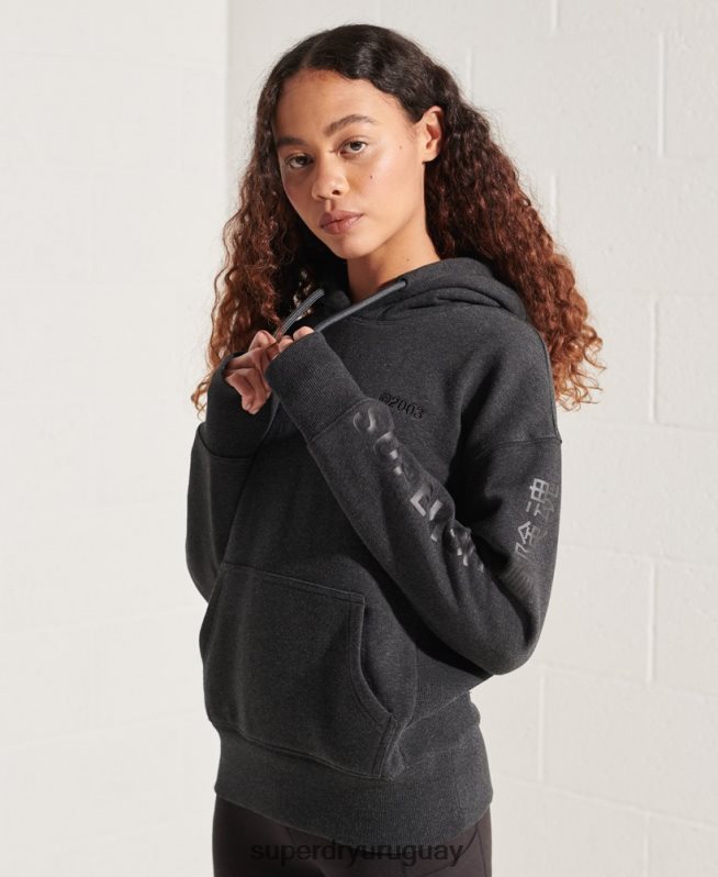 uy Superdry mujer sudadera con capucha y logo corporativo gris oscuro DT2N8Z6125 ropa