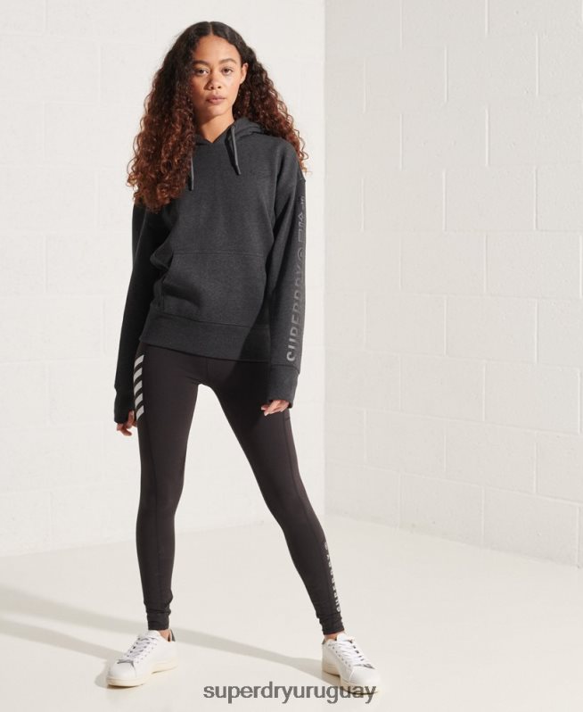 uy Superdry mujer sudadera con capucha y logo corporativo gris oscuro DT2N8Z6125 ropa