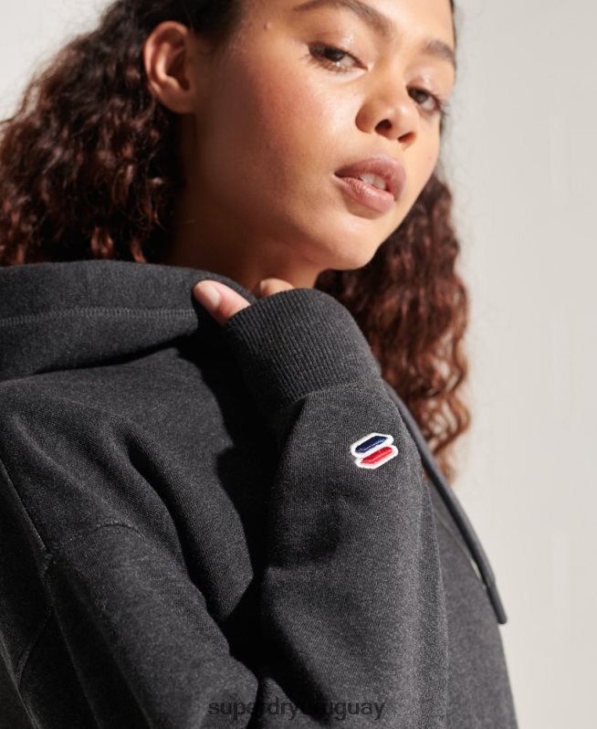 uy Superdry mujer sudadera con capucha y logo corporativo gris oscuro DT2N8Z6125 ropa