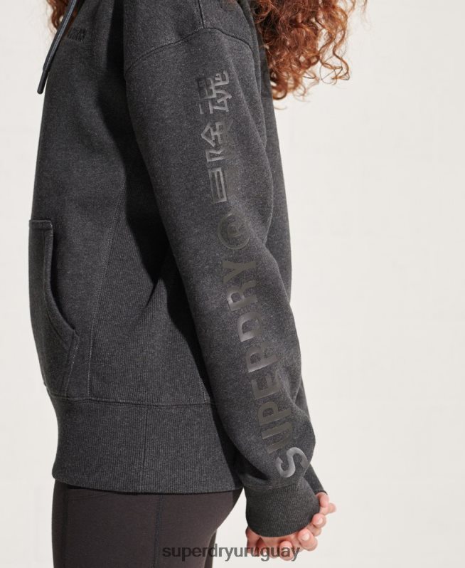 uy Superdry mujer sudadera con capucha y logo corporativo gris oscuro DT2N8Z6125 ropa