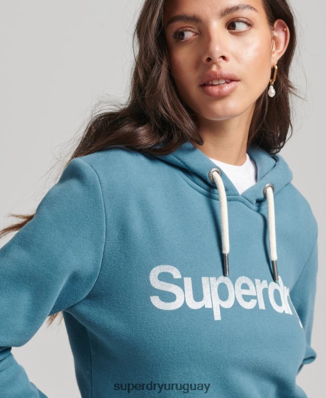 uy Superdry mujer sudadera con capucha y logo de algodón orgánico azul DT2N8Z5942 ropa