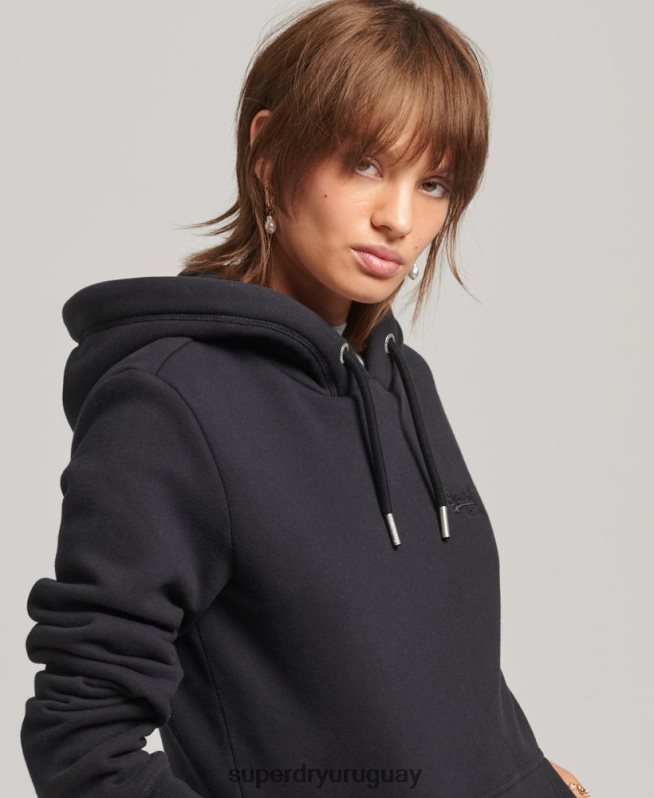 uy Superdry mujer sudadera con capucha y logo esencial de algodón orgánico negro DT2N8Z5766 ropa