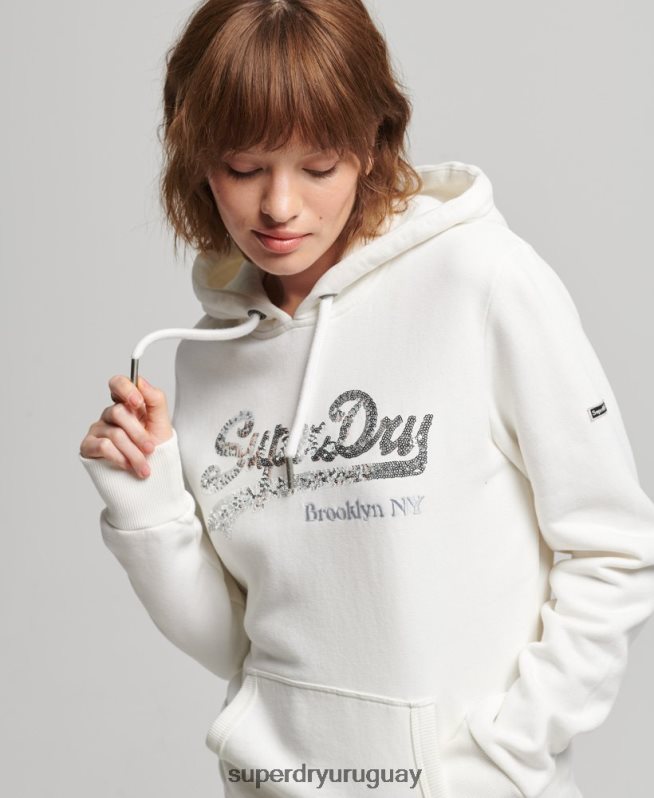 uy Superdry mujer sudadera con capucha y logo gráfico crema DT2N8Z5945 ropa