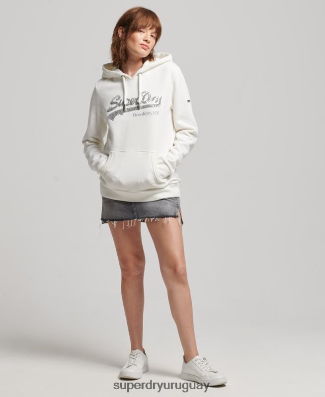 uy Superdry mujer sudadera con capucha y logo gráfico crema DT2N8Z5945 ropa