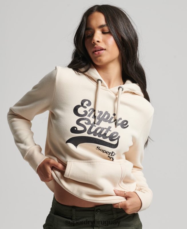 uy Superdry mujer sudadera con capucha y logo gráfico crema DT2N8Z5949 ropa