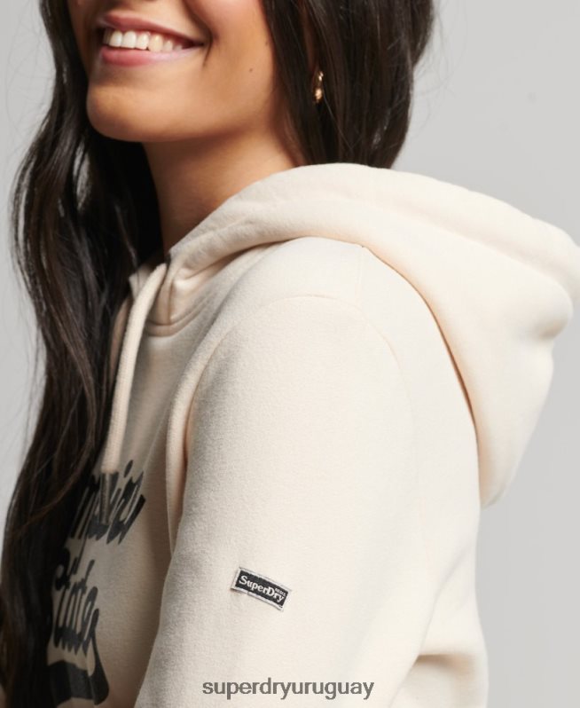 uy Superdry mujer sudadera con capucha y logo gráfico crema DT2N8Z5949 ropa
