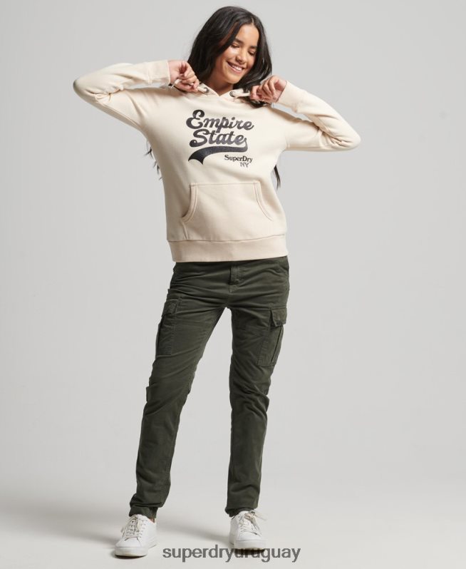 uy Superdry mujer sudadera con capucha y logo gráfico crema DT2N8Z5949 ropa