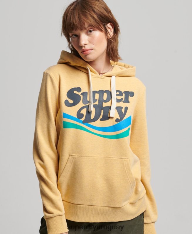 uy Superdry mujer sudadera con capucha y logo gráfico de arcoíris amarillo DT2N8Z3454 ropa
