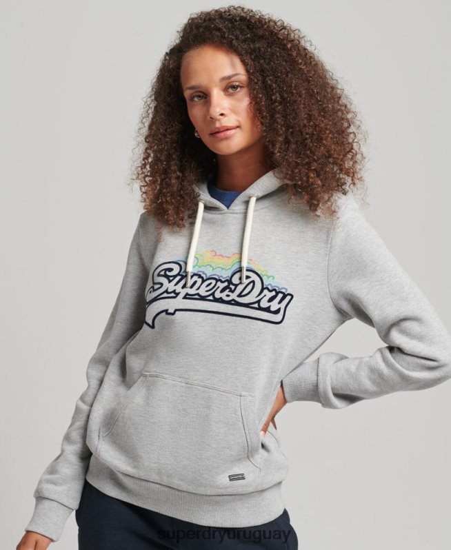 uy Superdry mujer sudadera con capucha y logo gráfico de arcoíris gris DT2N8Z5892 ropa