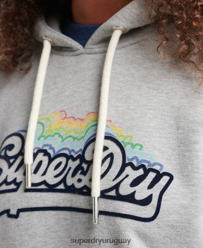 uy Superdry mujer sudadera con capucha y logo gráfico de arcoíris gris DT2N8Z5892 ropa