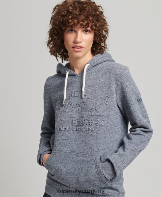 uy Superdry mujer sudadera con capucha y logo gráfico en relieve azul claro DT2N8Z3396 ropa