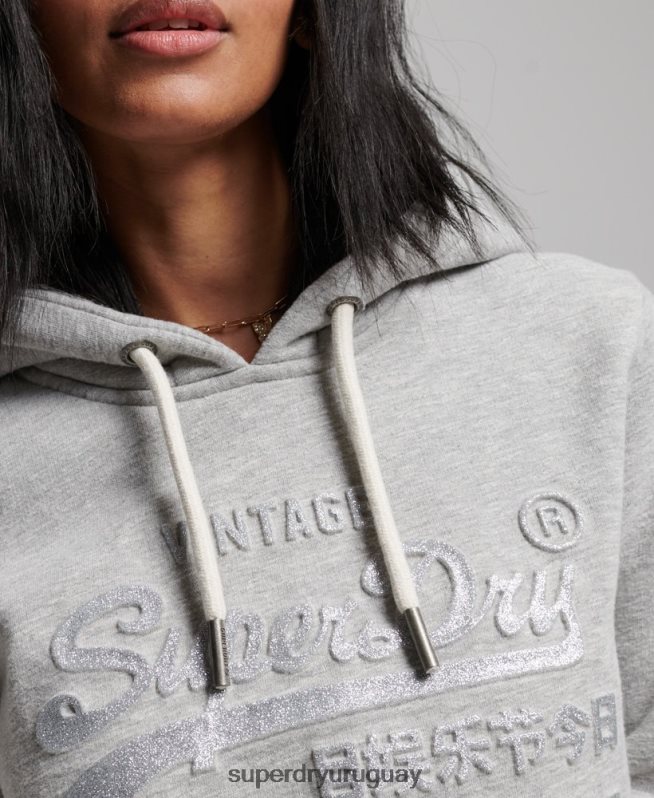 uy Superdry mujer sudadera con capucha y logo gráfico en relieve gris DT2N8Z3278 ropa