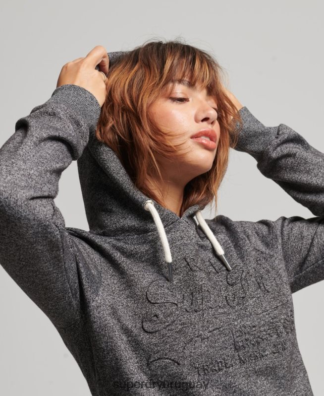 uy Superdry mujer sudadera con capucha y logo gráfico en relieve gris oscuro DT2N8Z3285 ropa
