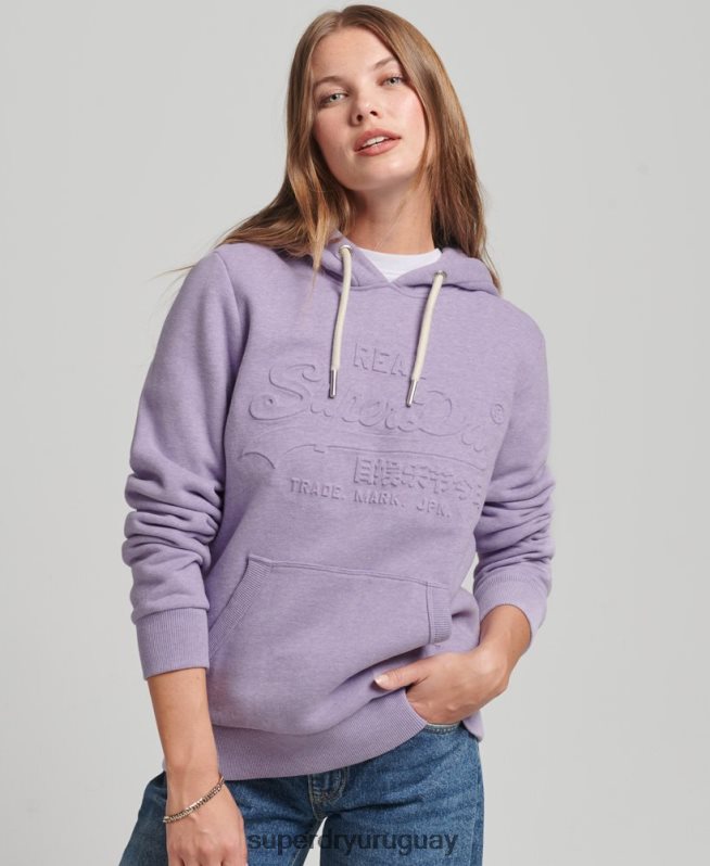 uy Superdry mujer sudadera con capucha y logo gráfico en relieve púrpura DT2N8Z5777 ropa