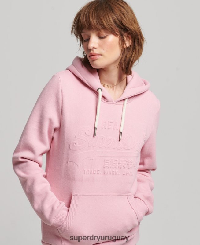 uy Superdry mujer sudadera con capucha y logo gráfico en relieve rosa DT2N8Z3338 ropa