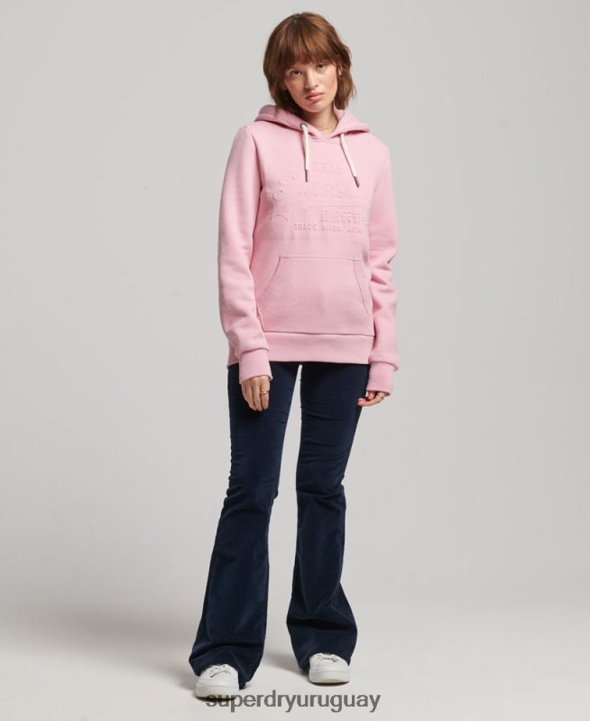 uy Superdry mujer sudadera con capucha y logo gráfico en relieve rosa DT2N8Z3338 ropa