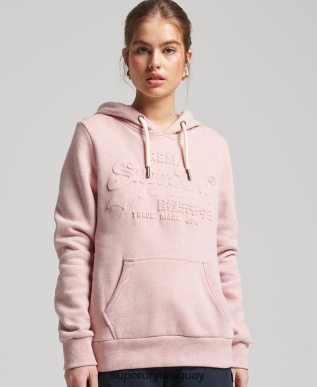 uy Superdry mujer sudadera con capucha y logo gráfico en relieve rosa DT2N8Z6121 ropa