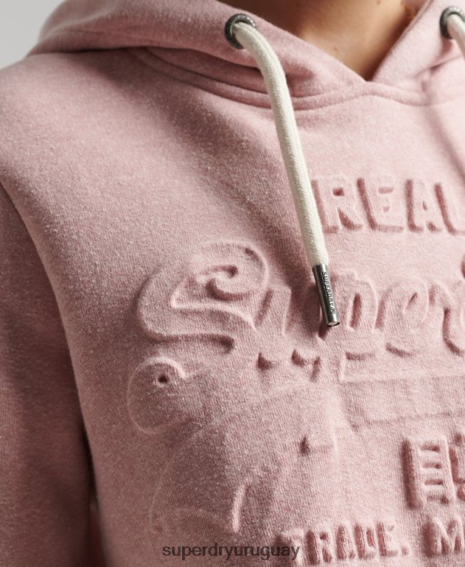 uy Superdry mujer sudadera con capucha y logo gráfico en relieve rosa DT2N8Z6121 ropa