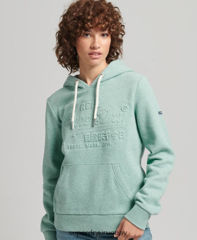 uy Superdry mujer sudadera con capucha y logo gráfico en relieve turquesa DT2N8Z5952 ropa