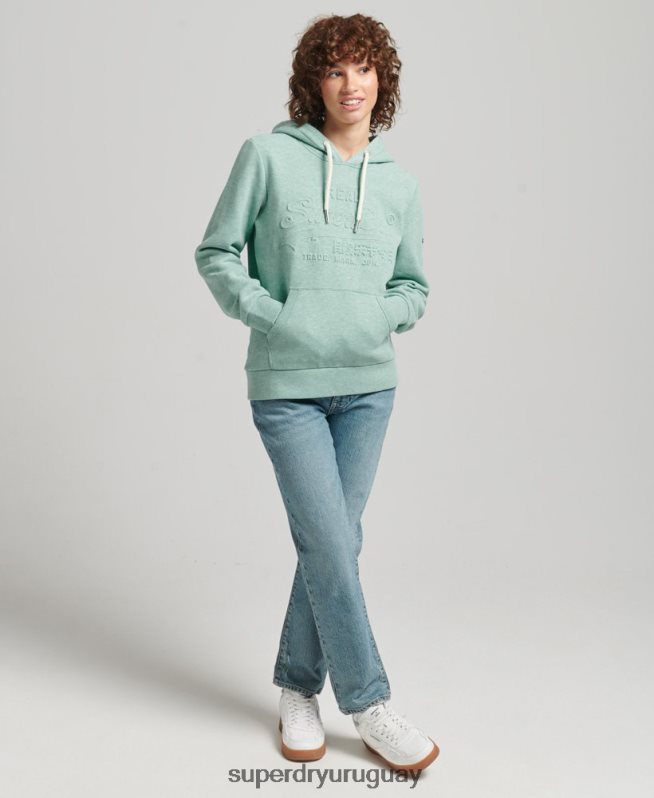 uy Superdry mujer sudadera con capucha y logo gráfico en relieve turquesa DT2N8Z5952 ropa